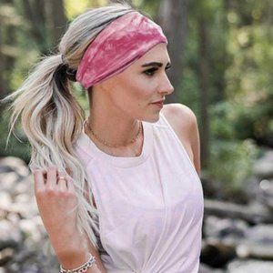 Wide Yoga Headband Pink Dyed Print New